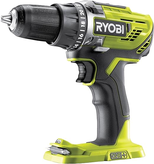 RYOBI - Perceuse-Visseuse 18V ONE+ - 50NM, 500-1800 tr/min, 2 Vitesses - Mandrin 13mm, LED, Poignée GripZone, Inverseur Rotation, Porte-embouts - sans Batterie Lithium+ ni Chargeur - R18DD3-0