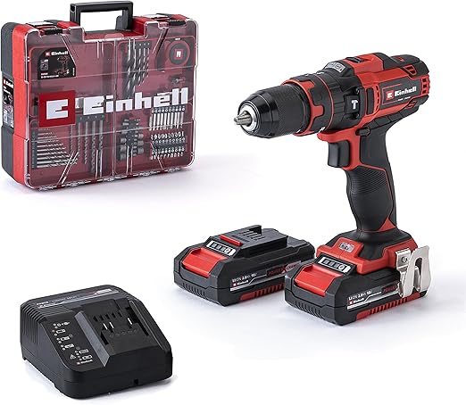 Einhell Perceuse Visseuse à percussion sans fil TE-CD 18/40 Li-i +64 (2x2,0 Ah) Power X-Change (Li-Ion, 18V, Couple 40 Nm) Livré avec 2 Batteries 2,0Ah, Chargeur et 64 Accessoires